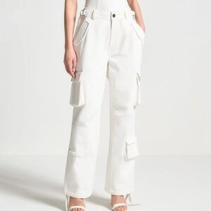 Maniere De Voir White Cargo Jeans